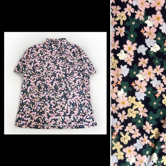 Bad Birdie Playful Floral Golf Polo sz XL :ink Green Black - Picture 1 of 10